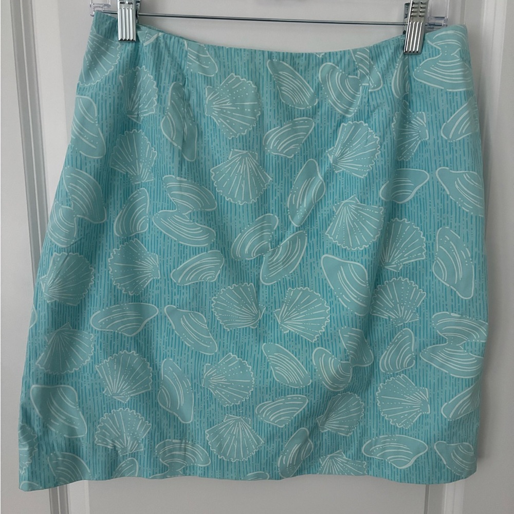 Vintage Lilly Pulitzer White Label Aqua Blue and White Seashell Mini Skirt 10